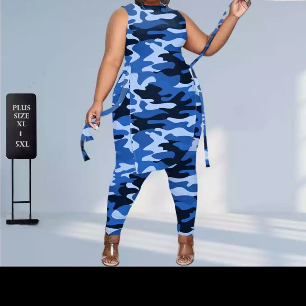 Casual plus size Two piece camouflage pants set